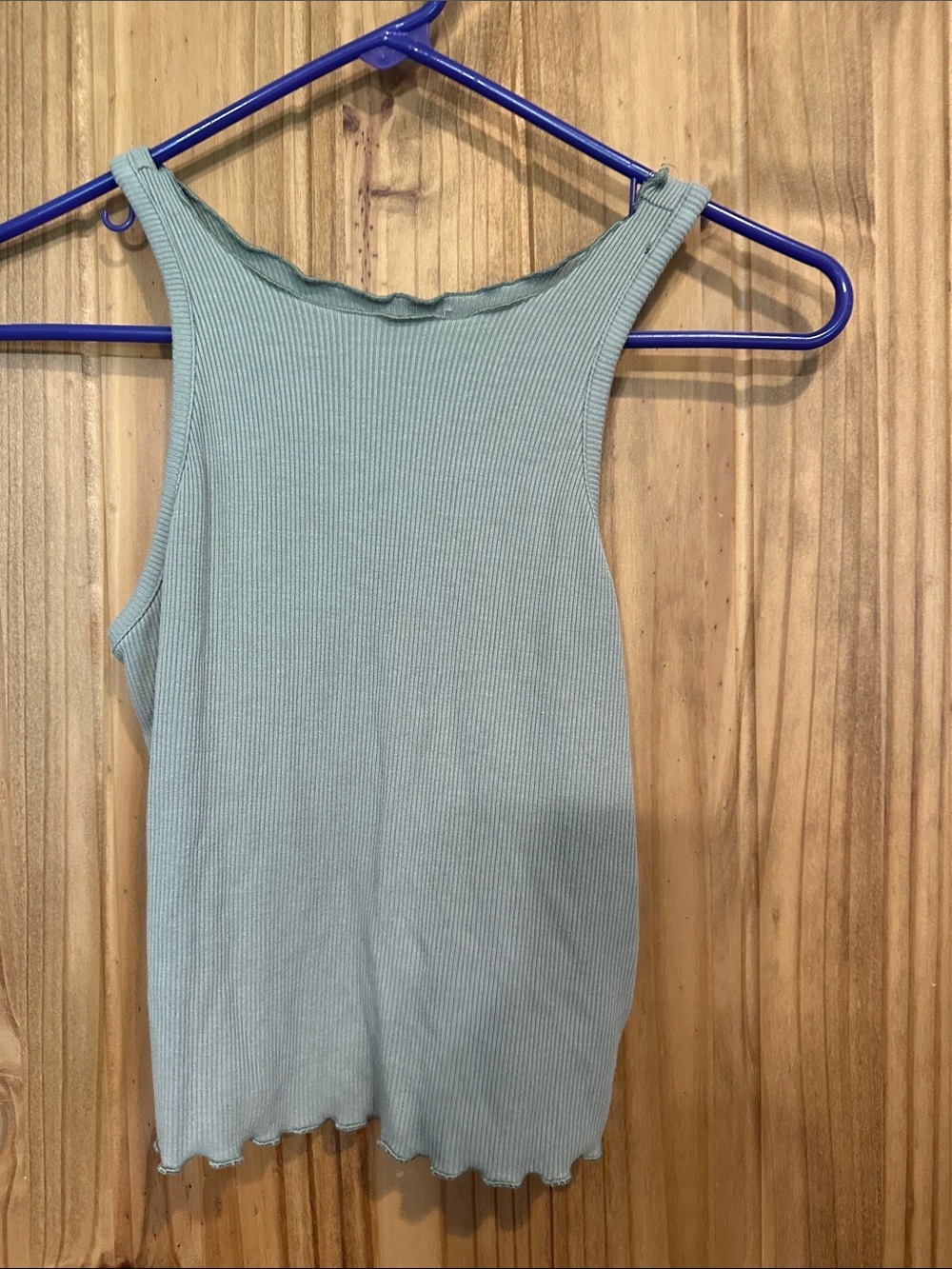 Ribbed Sage Green Tank Top — Sleeveless Scoop Neck